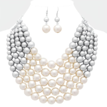 Adjustable 5 Layer Silver & White Pearl Set