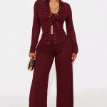 Lace-up Long Sleeve Top and Pants Set